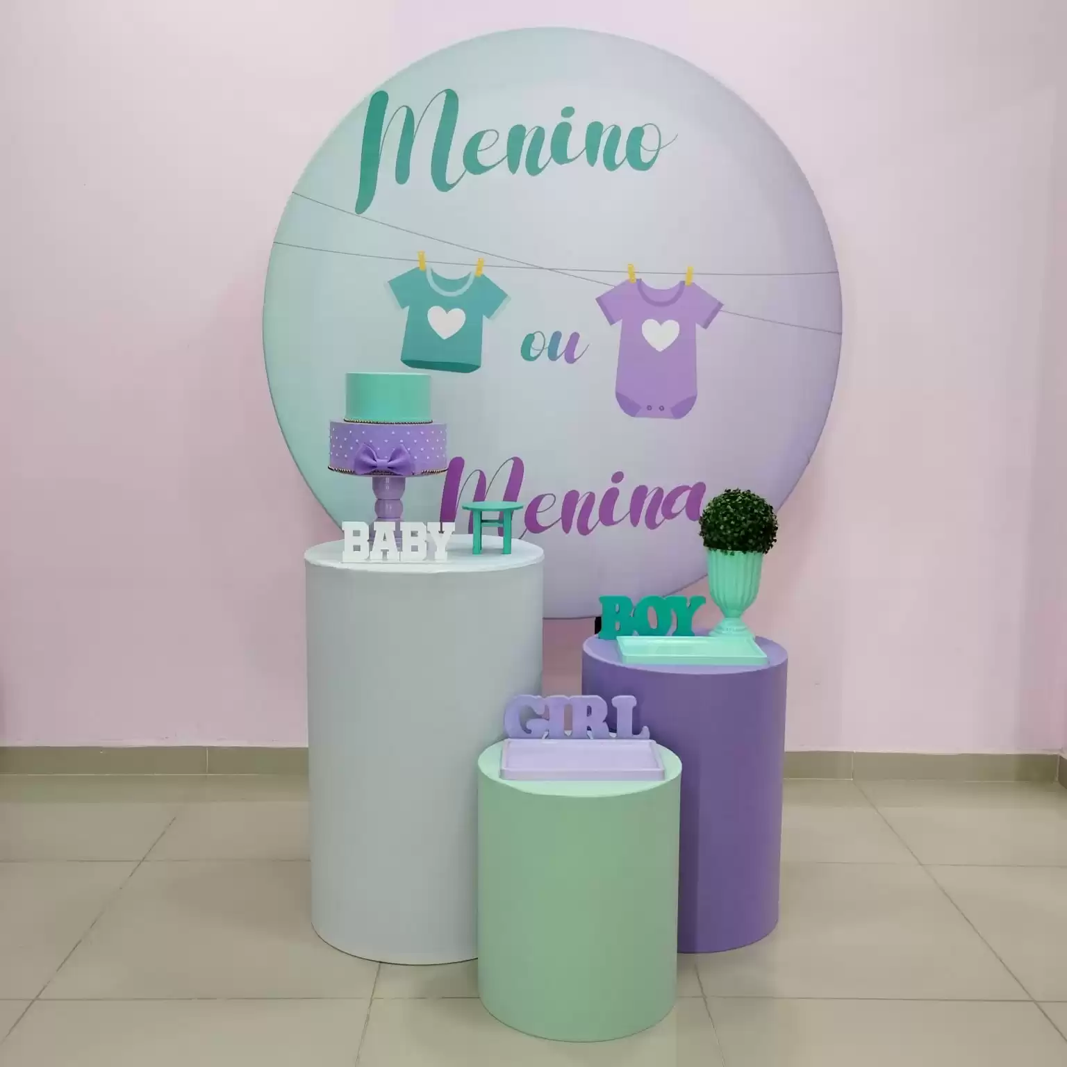 Chá Revelação Lilás e Verde