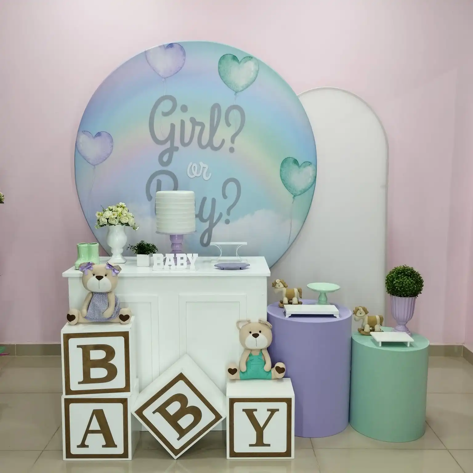 Chá Revelação Lilás e Verde